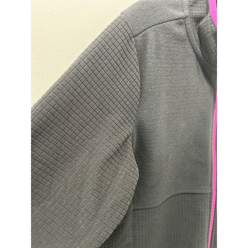 Lands End Womens XXL Gray Pink Grid Texture Full Zip Fleece Jacket Mock Neck - Picture 10 of 11